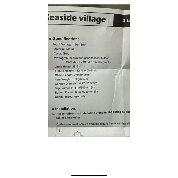 NEW Seaside Village 4 Light Chandelier Indoor Gold Ceiling Light Lantern Fixture - Picture 2 of 3